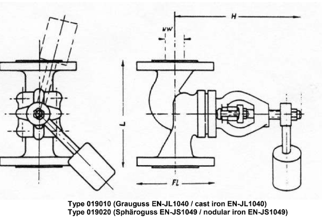 self-closing-valves, straight type, PN 16/DN65 with lever and weight