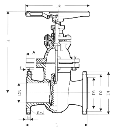 gate valves, oval body, PN 10/DN150 with inside, non-rising stem