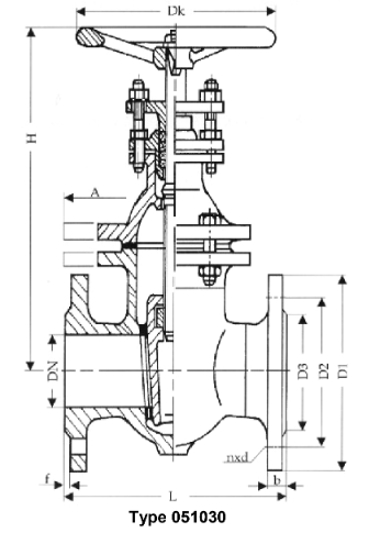 gate valves, oval body, PN 16/DN125 with inside, non-rising stem