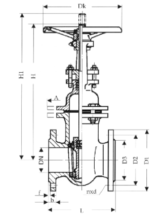 gate valves, oval body, PN 10/DN100 with outside, rising stem