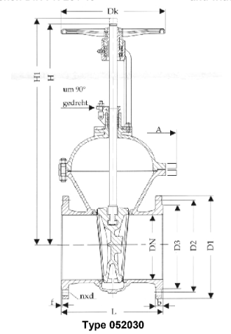 gate valves, oval body, PN 16/DN200 with outside, rising stem