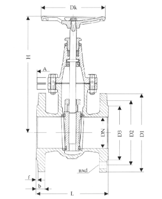 gate valves, flat body, PN 10/DN400 with inside, non-rising stem