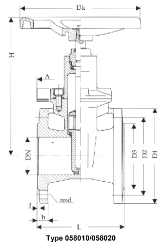 Gate valves, flat body, PN 10/16, DN 65, DIN 3352-4