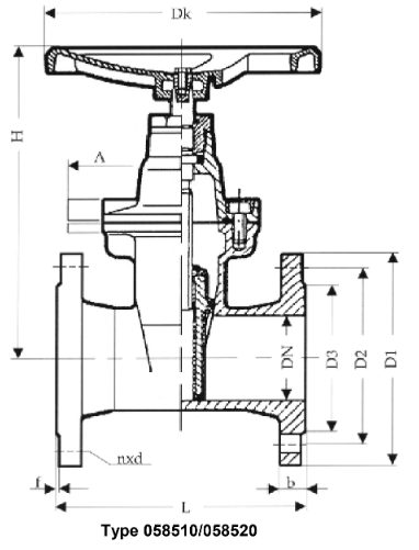 Gate valves, oval body, PN 10/16, DN 80, DIN 3352-4